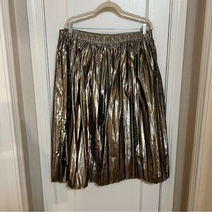 Gunmetal Metallic Gap Pleated Midi Skirt